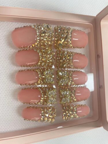 (Dreamy Golden Butterfly) Luxury Diamond French Duck Handmade Press On Nails photo review