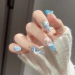 (Sprout Ocean) Blue 3D Long Coffin And Short Round Handmade Press On Nails photo review