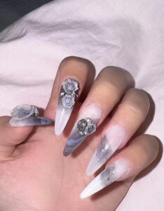 (Inked Rose) 3D Luxury Diamond Long Stiletto Handmade Press On Nails photo review