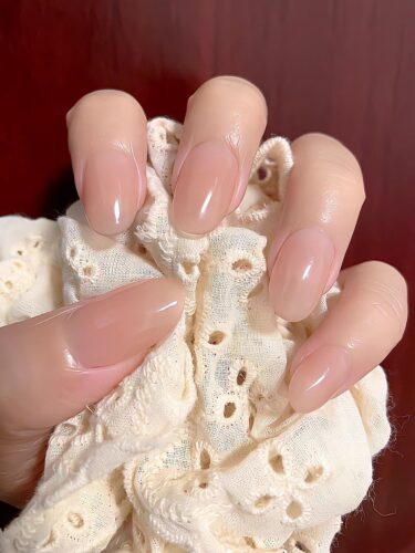 (Nude Allure) Long Almond Handmade Press On Nails photo review