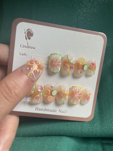 (Lemon Zest) 3D Summer Party Short Square Handmade Press on Nails photo review