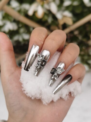 (Forbidden Romance) 3D Gradient Luxury Long Coffin Handmade Press On Nails photo review
