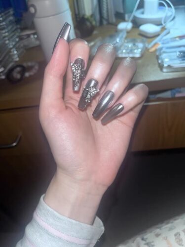 (Forbidden Romance) 3D Gradient Luxury Long Coffin Handmade Press On Nails photo review