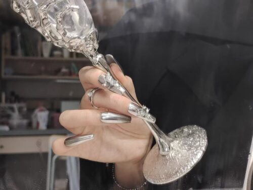 (Forbidden Romance) 3D Gradient Luxury Long Coffin Handmade Press On Nails photo review