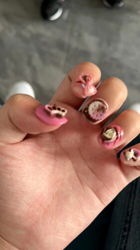 (Strawberry Chocolate) 3D Luxury Short Square Handmade Press On Nails photo review