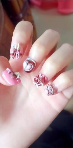 (Strawberry Chocolate) 3D Luxury Short Square Handmade Press On Nails photo review