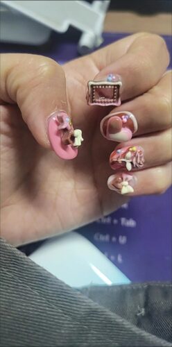 (Strawberry Chocolate) 3D Luxury Short Square Handmade Press On Nails photo review