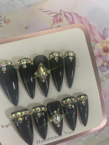 (Empress of Wands) Luxury Black Long Stiletto Handmade Press On Nails photo review