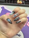 (The Tears of the Moonlight Girl) Black White Medium Almond Handmade Press On Nails photo review