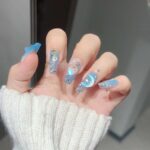 (Sprout Ocean) Blue 3D Long Coffin And Short Round Handmade Press On Nails photo review