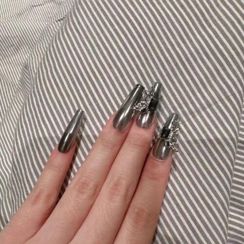 (Forbidden Romance) 3D Gradient Luxury Long Coffin Handmade Press On Nails photo review