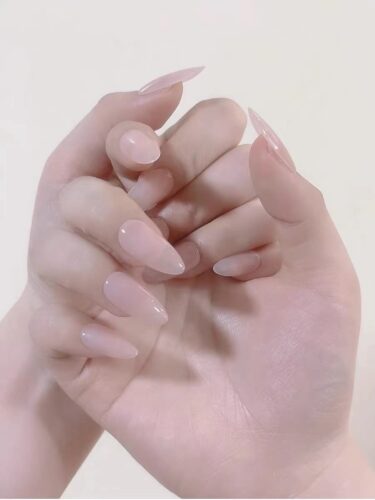 (Nude Allure) Long Almond Handmade Press On Nails photo review