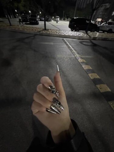 (Forbidden Romance) 3D Gradient Luxury Long Coffin Handmade Press On Nails photo review